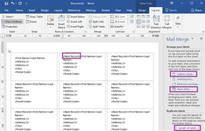How do I mail merge labels with different addresses?