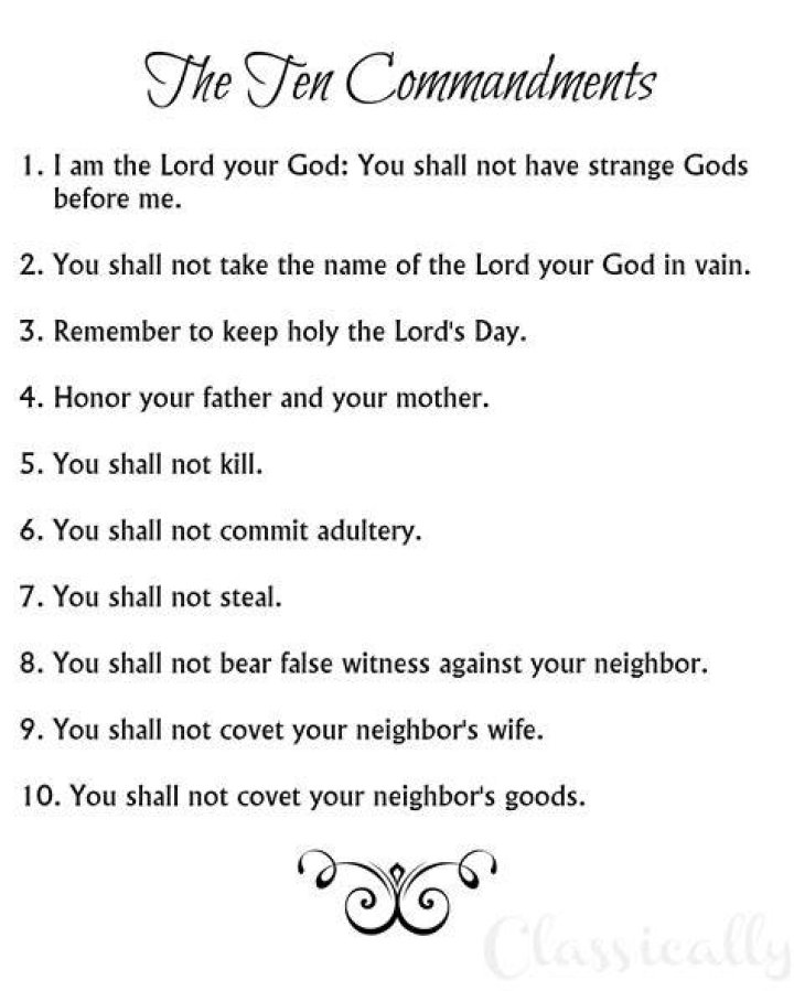 What are the Ten Commandments listed in order?
